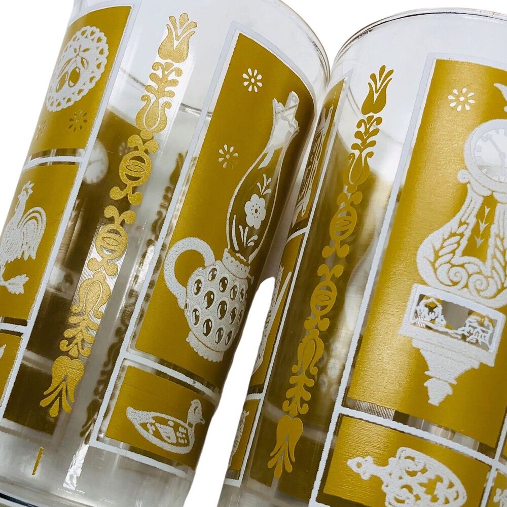 Pair VTG Libbey Tumbler Glass Mustard Gold Colonial Americana Old Time Country‎ - Picture 6 of 12